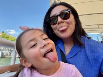 Mother and Daughter making silly faces at camera